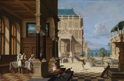 فناء القصر مع لوجيا وأرقام بواسطة نيكولايس دي جيزيلر